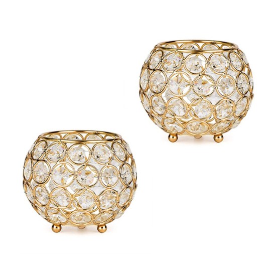 Arsalan Gold Table Top Crystal Tea Light Holder - Pack of 2