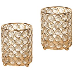 Arsalan Gold Table Top Crystal Tea Light Holder - Pack of 2