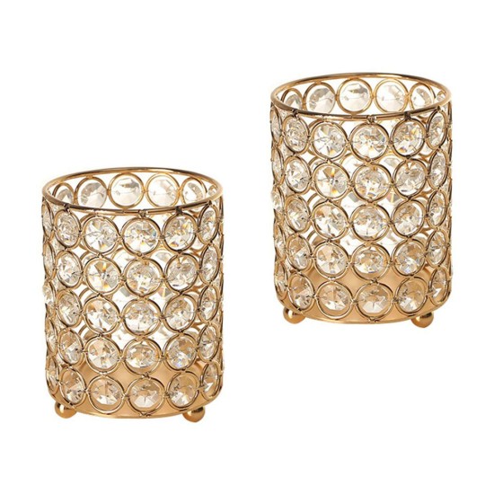 Arsalan Gold Table Top Crystal Tea Light Holder - Pack of 2