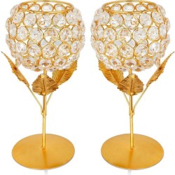 Arsalan Gold Table Top Crystal Tea Light Holder - Pack of 2