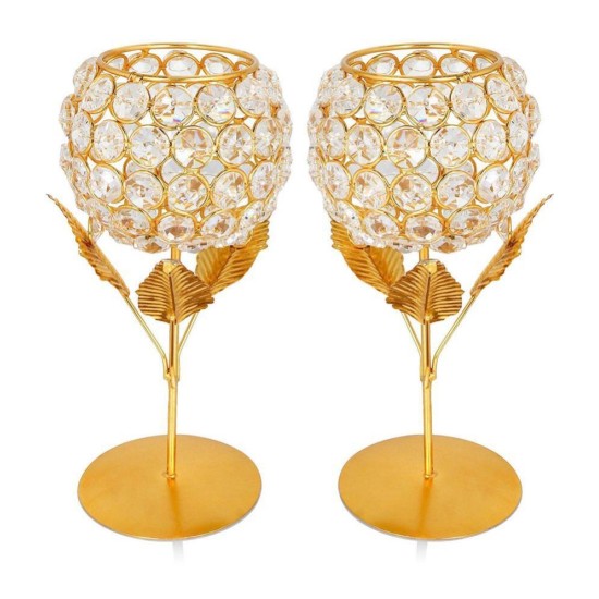 Arsalan Gold Table Top Crystal Tea Light Holder - Pack of 2