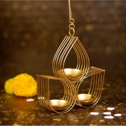 Arsalan Gold Table Top and Hanging Iron Tea Light Holder - Pack of 2