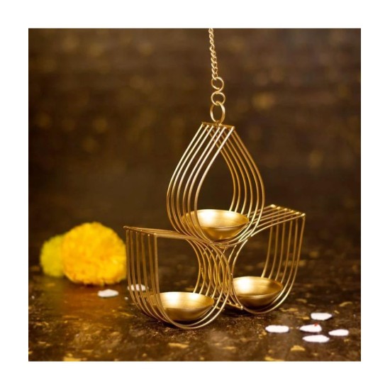 Arsalan Gold Table Top and Hanging Iron Tea Light Holder - Pack of 2