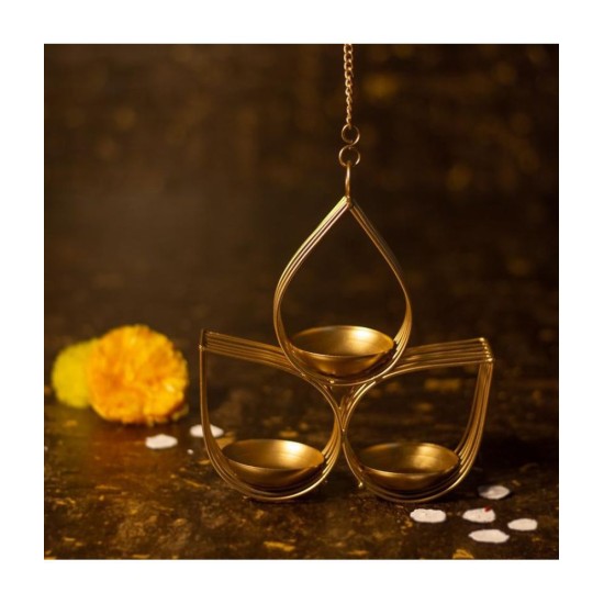 Arsalan Gold Table Top and Hanging Iron Tea Light Holder - Pack of 2