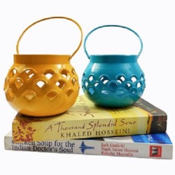 Arsalan Multicolour Table Top and Hanging Iron Tea Light Holder - Pack of 2