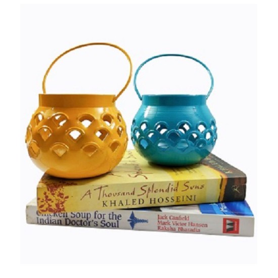 Arsalan Multicolour Table Top and Hanging Iron Tea Light Holder - Pack of 2