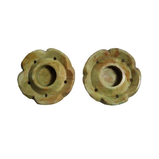 Avinash Handicrafts Soapstone Carved Flower Shape Candle Stand - Set Of 2 Avinash Handicrafts Soapstone Carved Flower Shape Candle Stand - Set Of 2