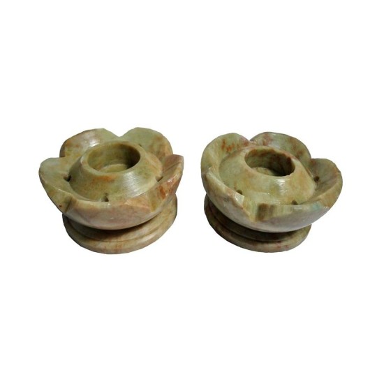 Avinash Handicrafts Soapstone Carved Flower Shape Candle Stand - Set Of 2 Avinash Handicrafts Soapstone Carved Flower Shape Candle Stand - Set Of 2