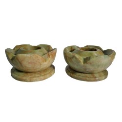 Avinash Handicrafts Soapstone Carved Flower Shape Candle Stand - Set Of 2
