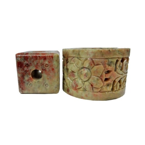 Avinash Handicrafts Soapstone Carved Round Candle Stand Avinash Handicrafts Soapstone Carved Round Candle Stand