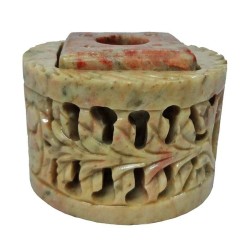 Avinash Handicrafts Soapstone Carved Round Candle Stand