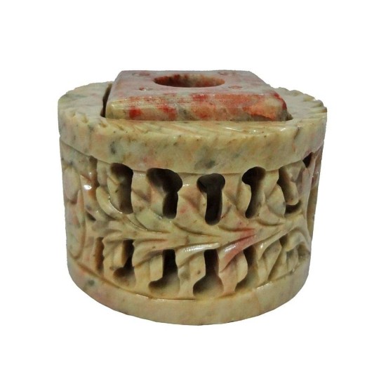 Avinash Handicrafts Soapstone Carved Round Candle Stand Avinash Handicrafts Soapstone Carved Round Candle Stand