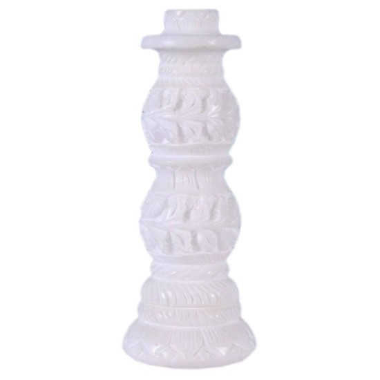 Avinash Handicrafts White Stone Carved Piller Shape Candle Stand