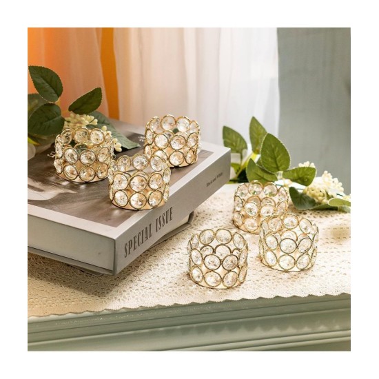 DOME DECO Gold Table Top Crystal Tea Light Holder - Pack of 6