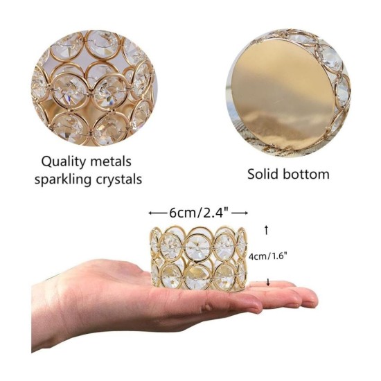 DOME DECO Gold Table Top Crystal Tea Light Holder - Pack of 6