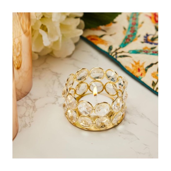 DOME DECO Gold Table Top Crystal Tea Light Holder - Pack of 6