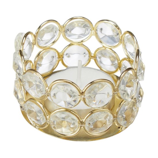DOME DECO Gold Table Top Crystal Tea Light Holder - Pack of 6