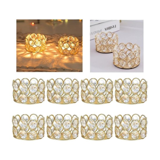 DOME DECO Gold Table Top Crystal Tea Light Holder - Pack of 6