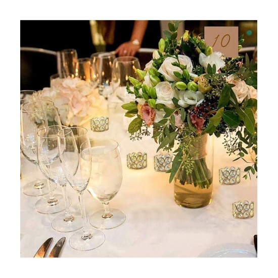 DOME DECO Gold Table Top Crystal Tea Light Holder - Pack of 6