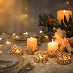 DOME DECO Gold Table Top Crystal Tea Light Holder - Pack of 6