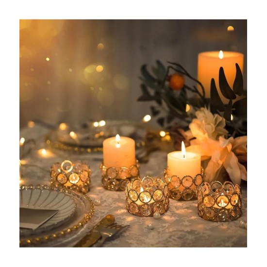 DOME DECO Gold Table Top Crystal Tea Light Holder - Pack of 6