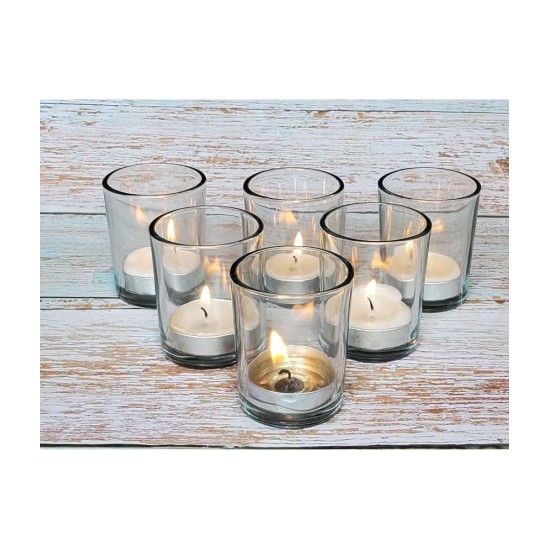 DOME DECO White Table Top Glass Taper Candle Holder - Pack of 6