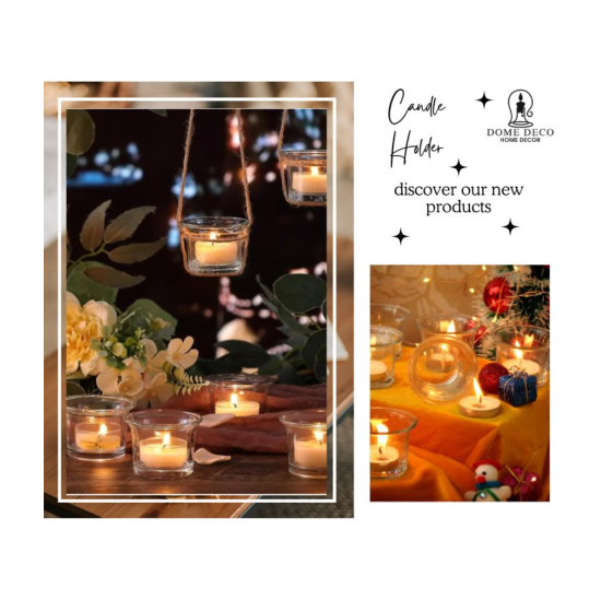 DOME DECO White Table Top and Hanging Glass Tea Light Holder - Pack of 6
