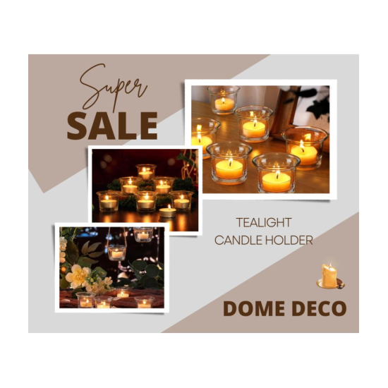 DOME DECO White Table Top and Hanging Glass Tea Light Holder - Pack of 6
