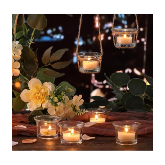 DOME DECO White Table Top and Hanging Glass Tea Light Holder - Pack of 6