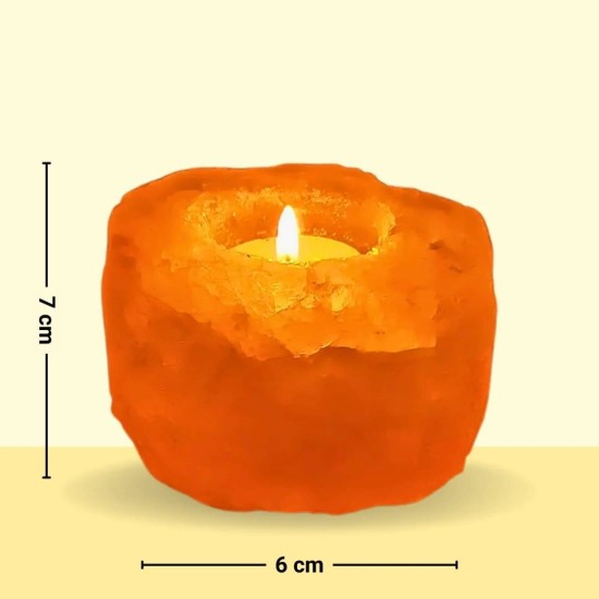 Evashu Orange Table Top Rock Salt Tea Light Holder - Pack of 1 Evashu Orange Table Top Rock Salt Tea Light Holder - Pack of 1