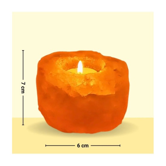 Evashu Orange Table Top Rock Salt Tea Light Holder - Pack of 1