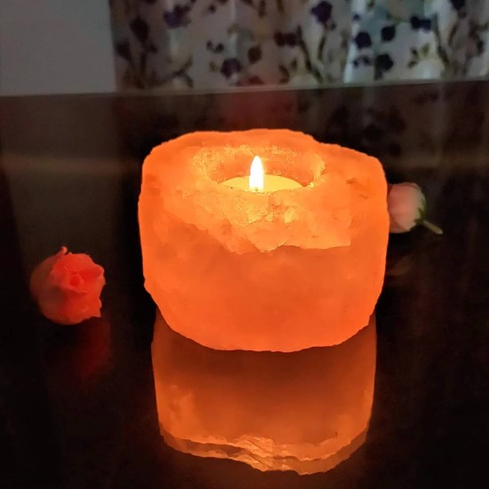 Evashu Orange Table Top Rock Salt Tea Light Holder - Pack of 1 Evashu Orange Table Top Rock Salt Tea Light Holder - Pack of 1