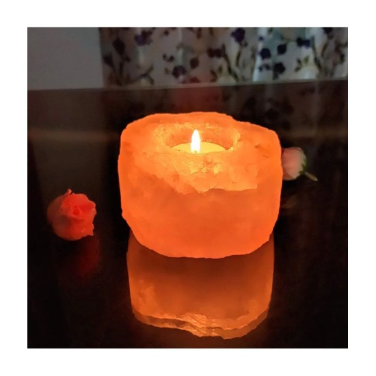 Evashu Orange Table Top Rock Salt Tea Light Holder - Pack of 1