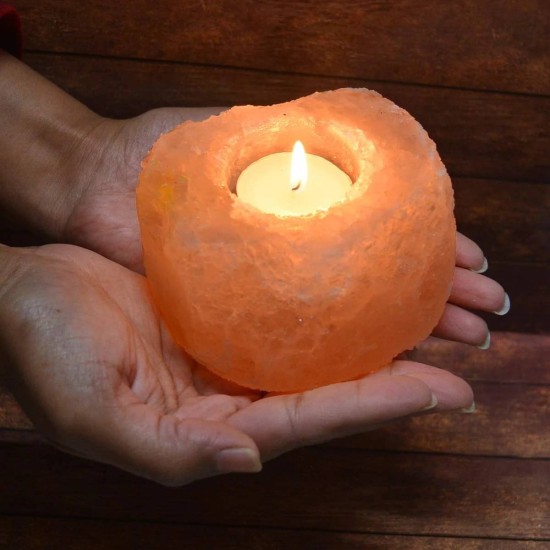 Evashu Orange Table Top Rock Salt Tea Light Holder - Pack of 1 Evashu Orange Table Top Rock Salt Tea Light Holder - Pack of 1