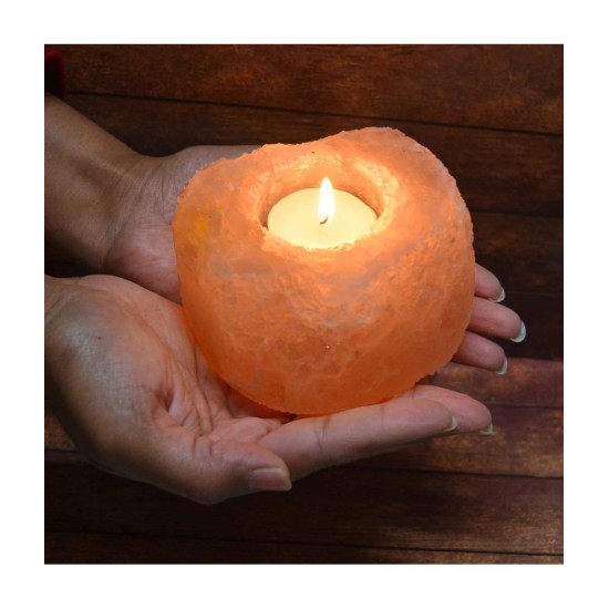 Evashu Orange Table Top Rock Salt Tea Light Holder - Pack of 1