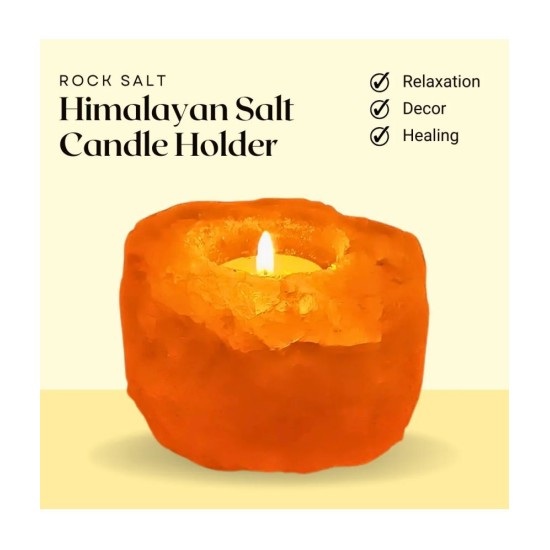 Evashu Orange Table Top Rock Salt Tea Light Holder - Pack of 1