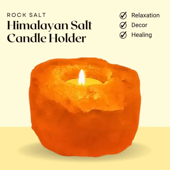 Evashu Orange Table Top Rock Salt Tea Light Holder - Pack of 1 Evashu Orange Table Top Rock Salt Tea Light Holder - Pack of 1