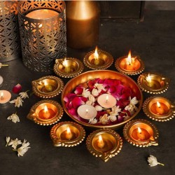 HOMETALES Gold Floor Metal Tea Light Holder - Pack of 1