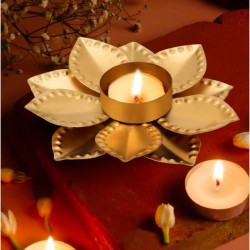 HOMETALES Gold Table Top Iron Tea Light Holder - Pack of 1