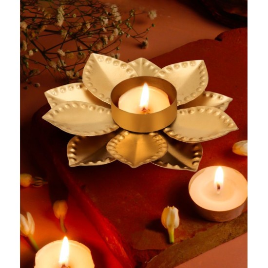 HOMETALES Gold Table Top Iron Tea Light Holder - Pack of 1