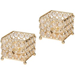 HOMETALES Gold Table Top Iron Tea Light Holder - Pack of 2