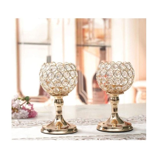 HOMETALES Gold Table Top Metal Tea Light Holder - Pack of 1