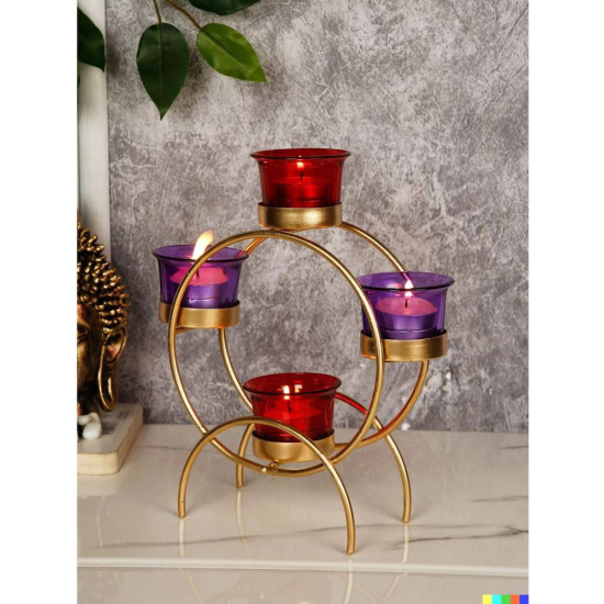 HOMETALES Gold Table Top Metal Tea Light Holder - Pack of 1