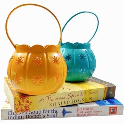 HOMETALES Multicolour Table Top Iron Tea Light Holder - Pack of 2