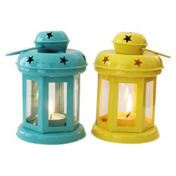 HOMETALES Multicolour Table Top and Hanging Iron Tea Light Holder - Pack of 2