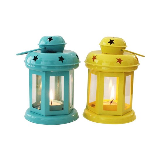 HOMETALES Multicolour Table Top and Hanging Iron Tea Light Holder - Pack of 2