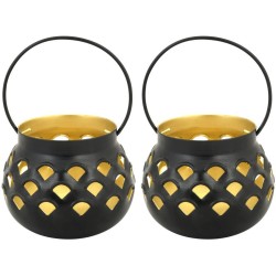 HOMETALES Table Top Iron Tea Light Holder - Pack of 2