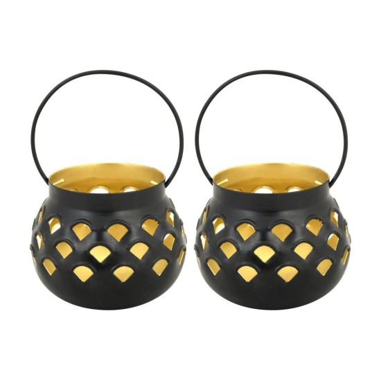 HOMETALES Table Top Iron Tea Light Holder - Pack of 2