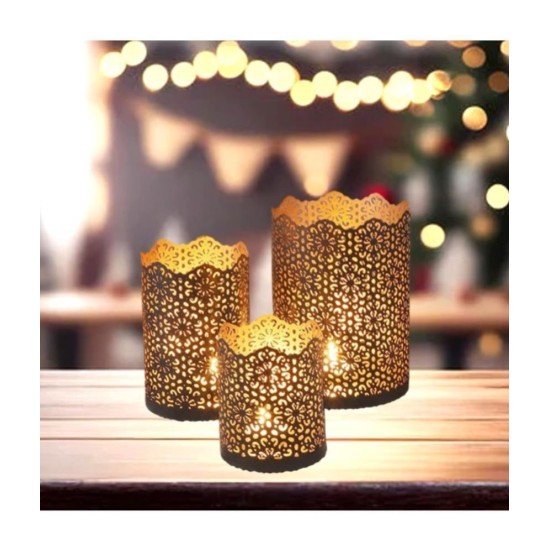 HOMSSY Gold Table Top Metal Tea Light Holder - Pack of 6