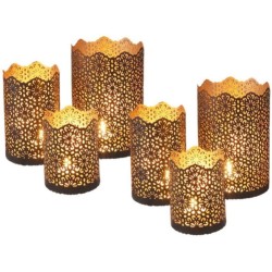 HOMSSY Gold Table Top Metal Tea Light Holder - Pack of 6